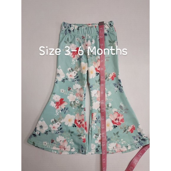 Kids Boutique Style Flared Leg Pants Blue Floral Bell Bottom Pants - Picture 3 of 11